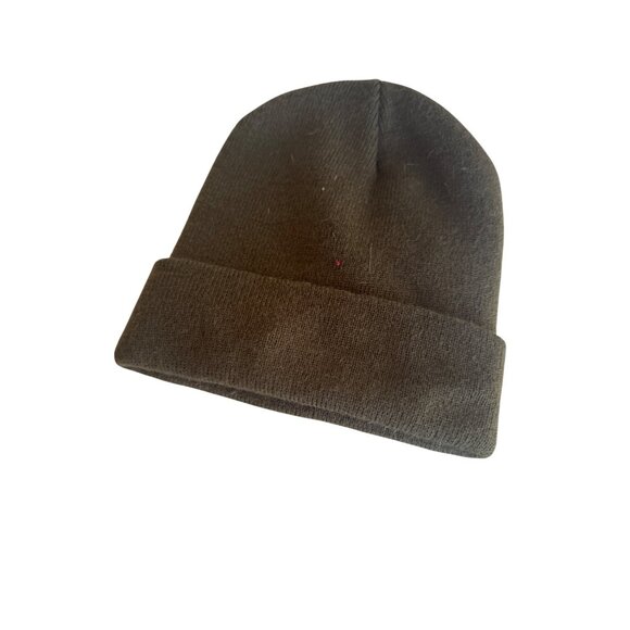 Olive Green Beanie Hat With Skull Patch Unisex Made In The USA 100% Acrylic - Picture 2 of 4